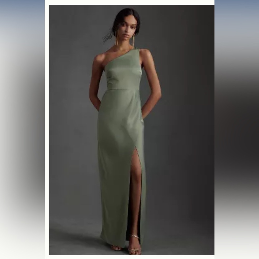 BHLDN Dylan One- Shoulder Satin Side Slit Gown